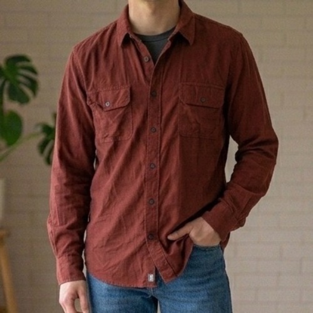 Mutual Weave Mens XL Corduroy Button Down Shirt Rust Red Long Sleeve Workwear‎